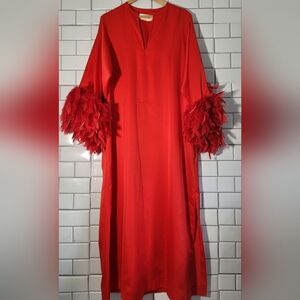 ODETTE BARSA Vintage Ladies Red Maxi Long Lounge Dress Caftan (Kaftan) Loose Fit